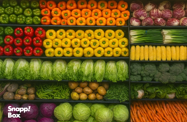 Produce shelf filled with different vegetables