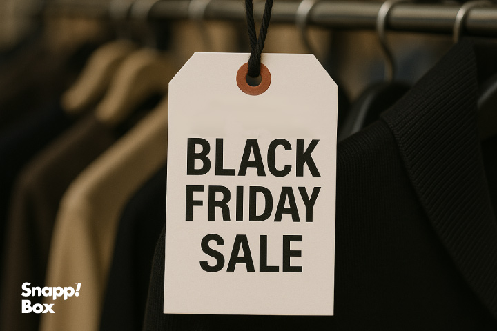 لیبل «حراج بلک فرایدی» در مقابل یک رگال لباس